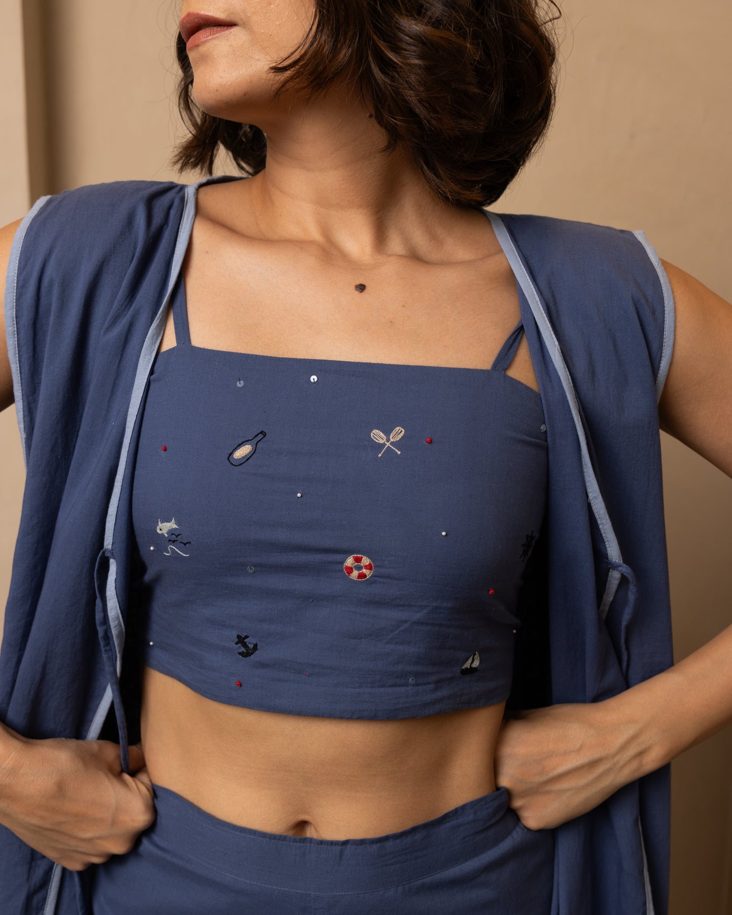 Shore 3 Piece (Top, Jacket and Pants) Set (Dark Blue)