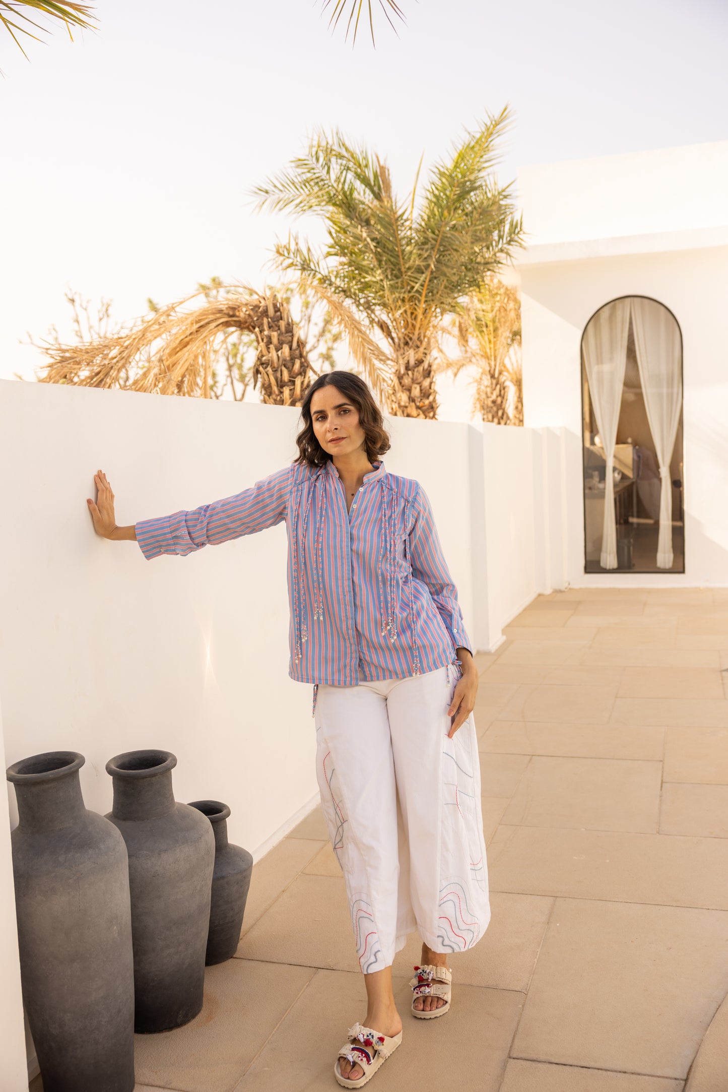 Celeste Top and Pants Set (Red and Blue Stripes)