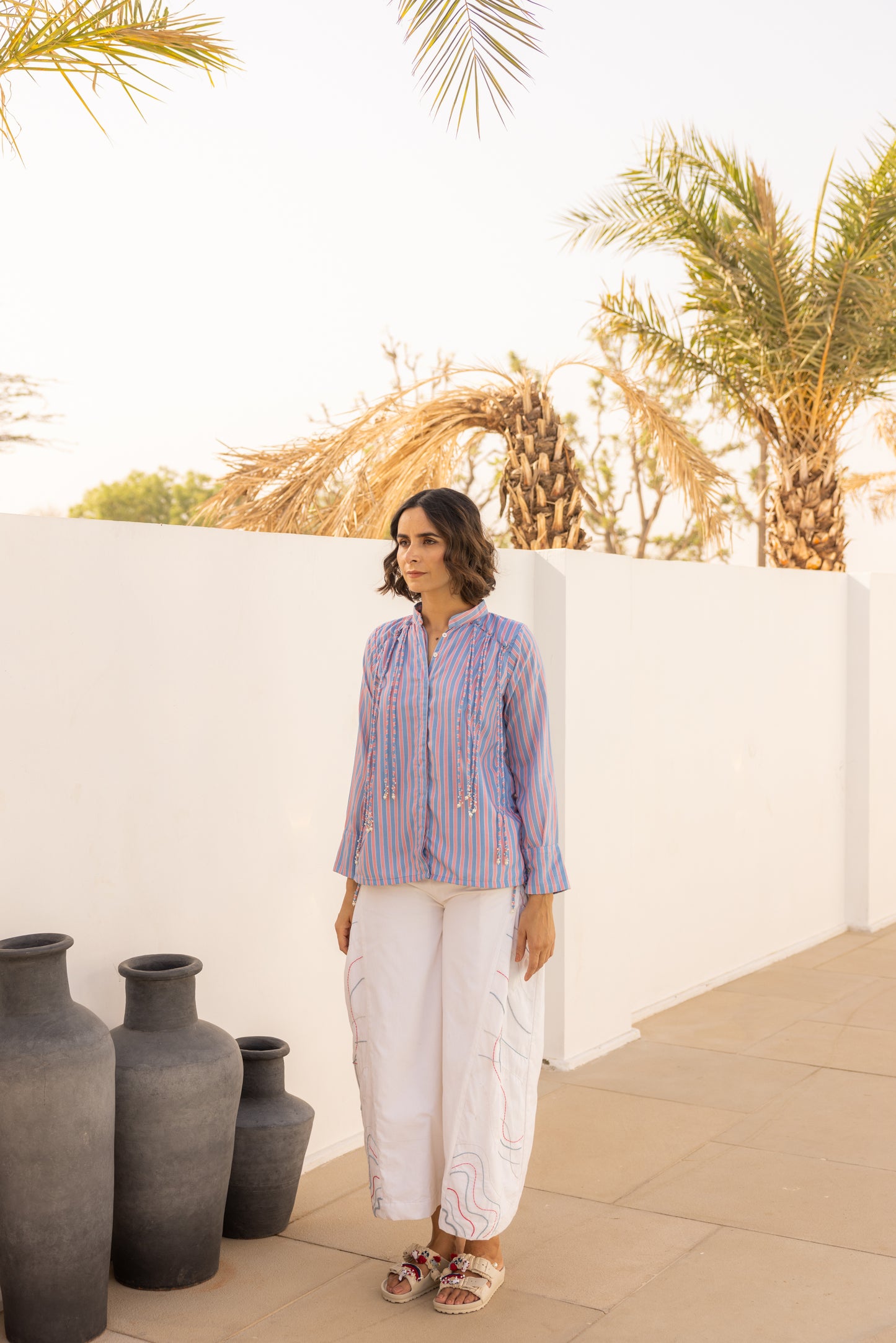 Celeste Top and Pants Set (Red and Blue Stripes)