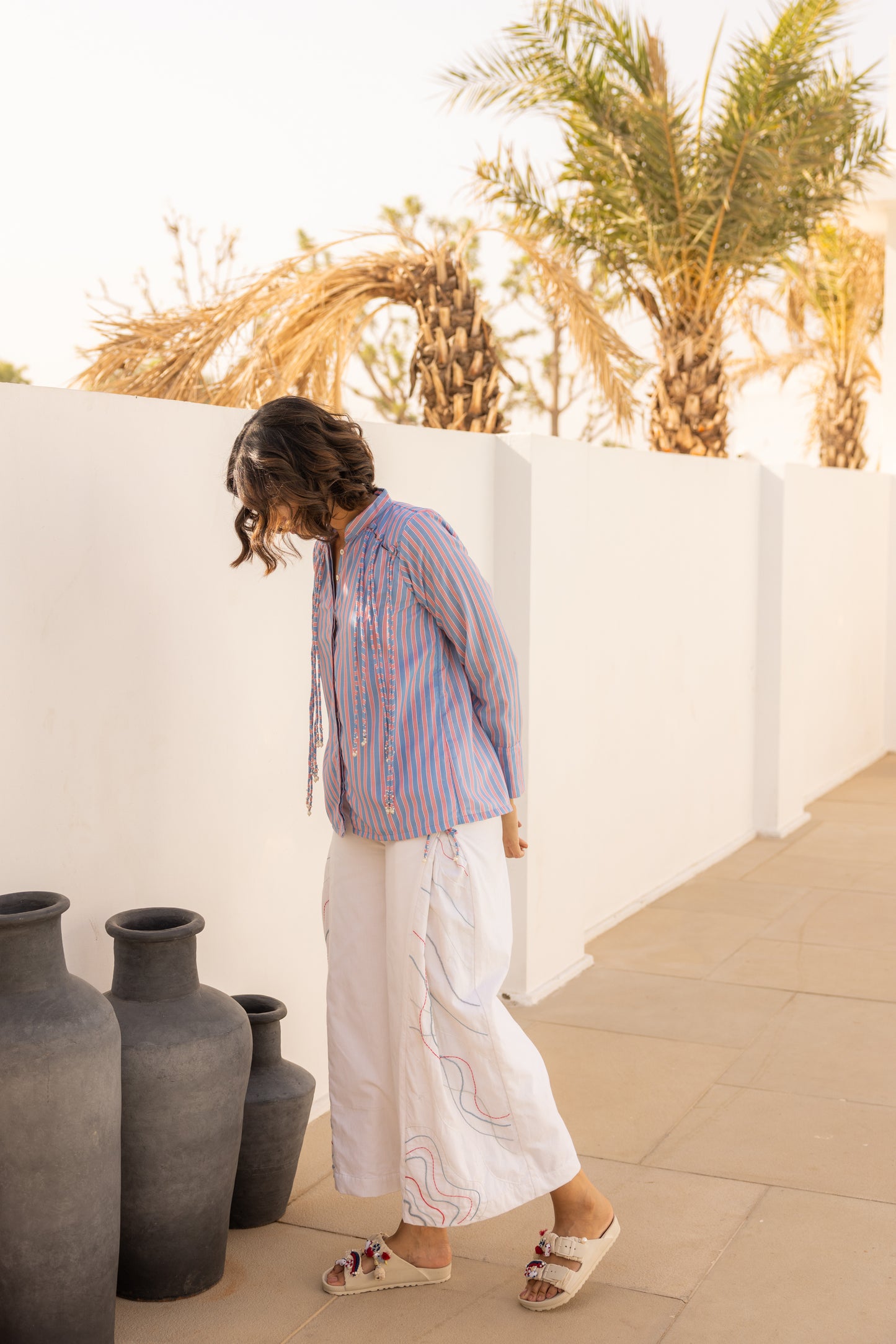 Celeste Top and Pants Set (Red and Blue Stripes)