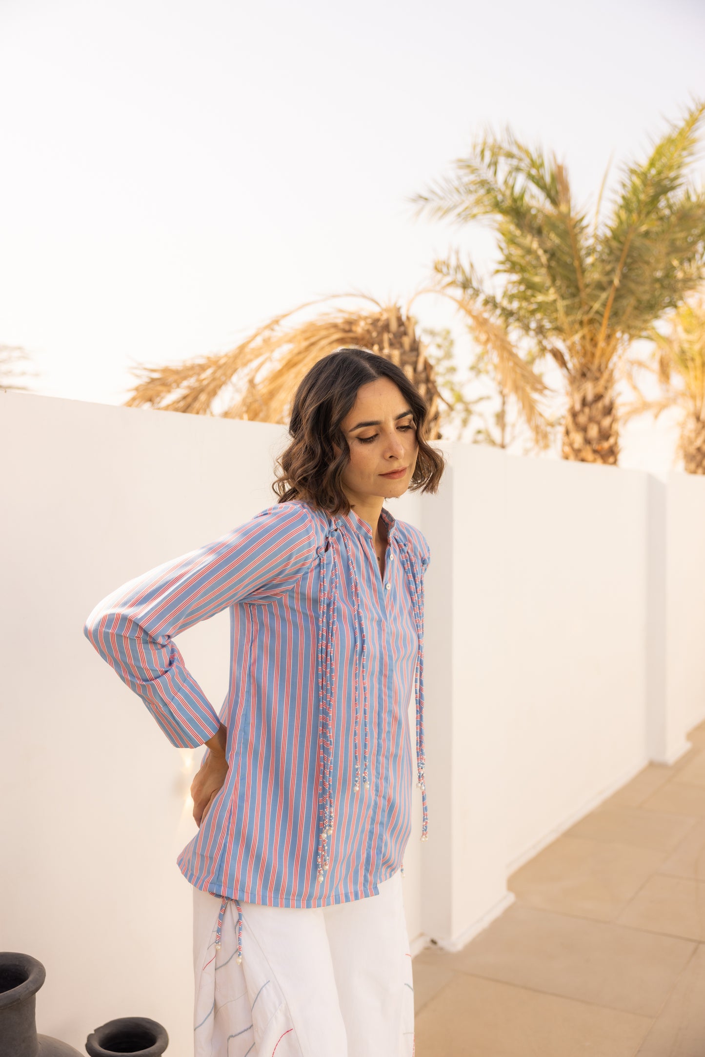 Celeste Top and Pants Set (Red and Blue Stripes)