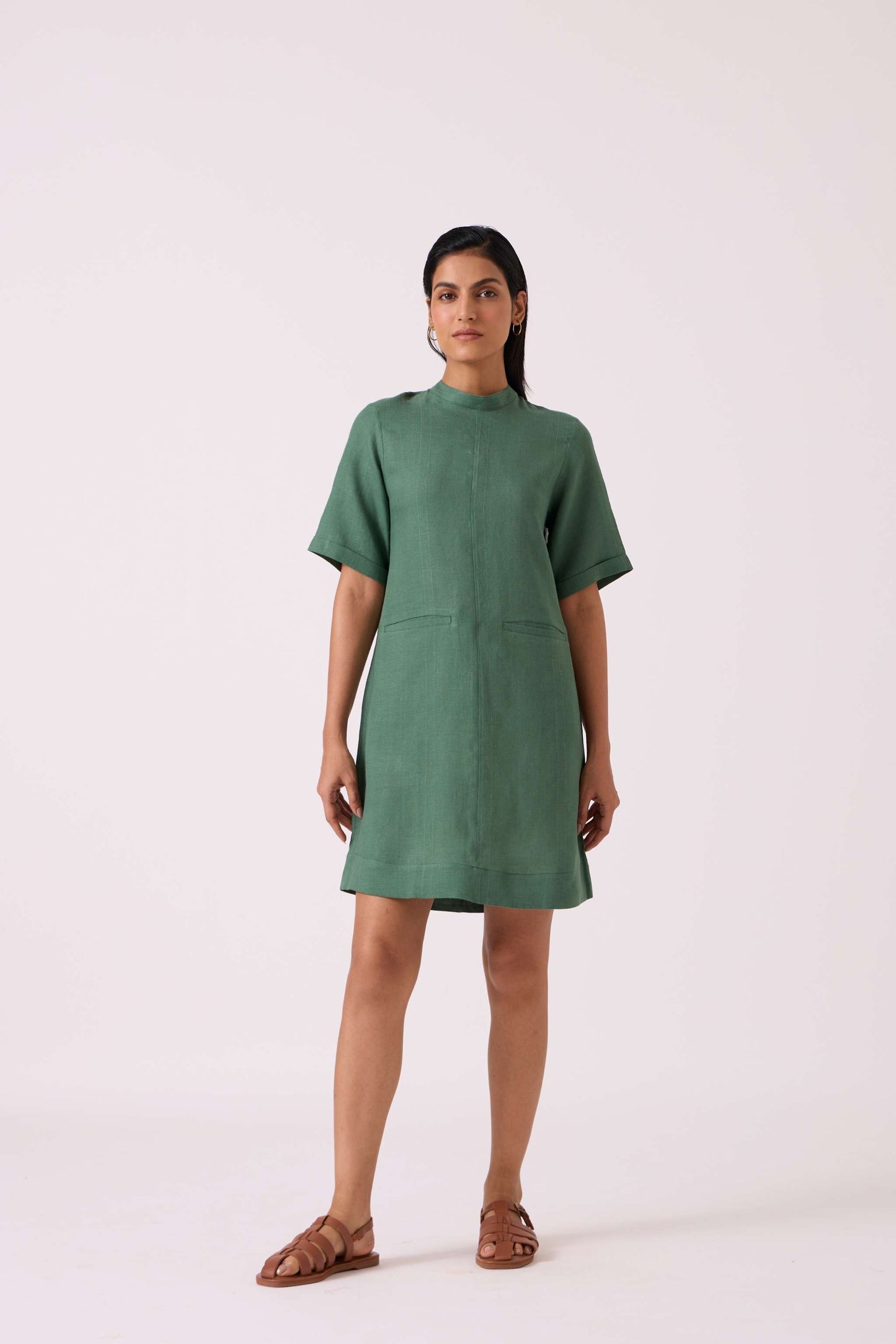 Tula Green Linen Shift Dress