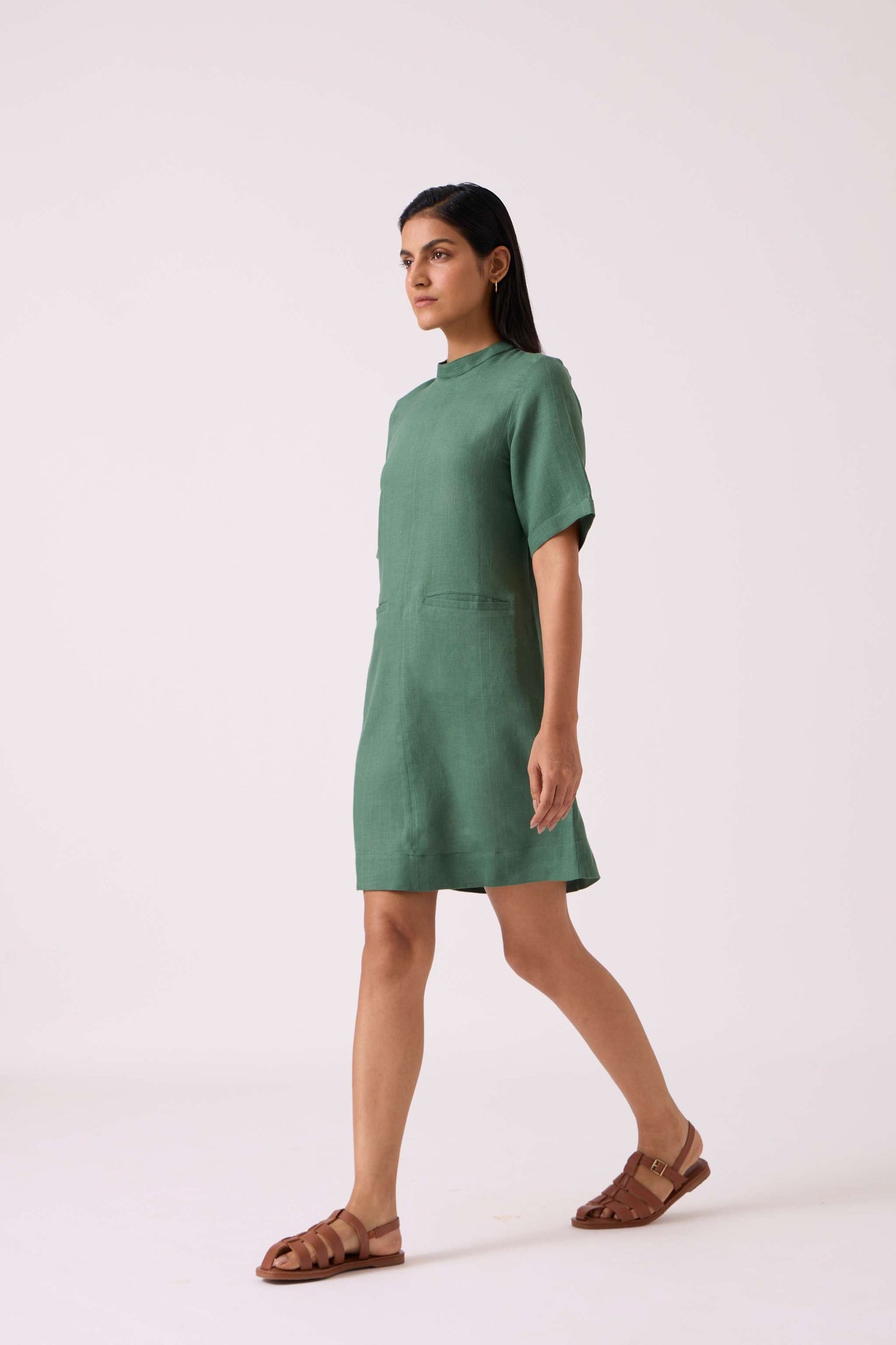 Tula Green Linen Shift Dress
