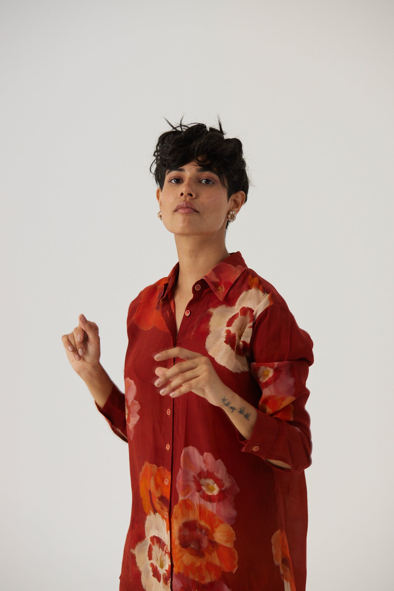 Gardenia Red Crepe Coord Set