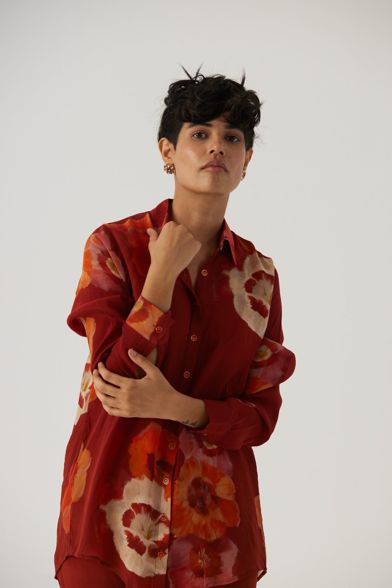 Gardenia Red Crepe Coord Set