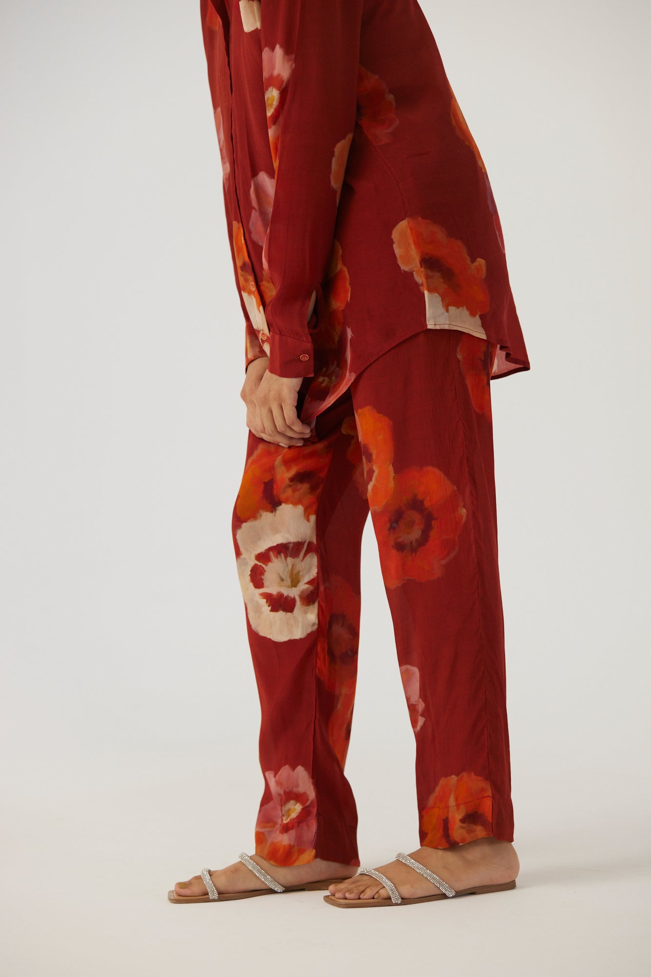 Gardenia Red Crepe Coord Set