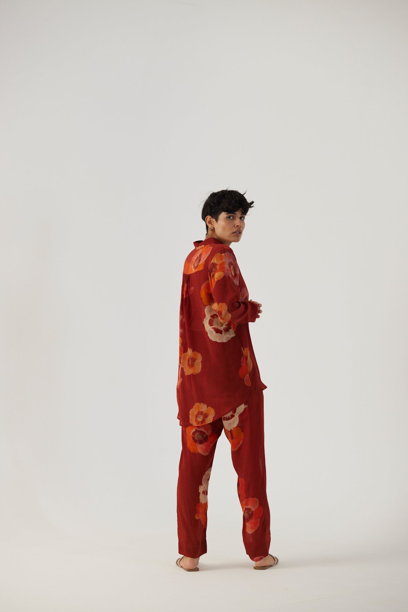 Gardenia Red Crepe Coord Set