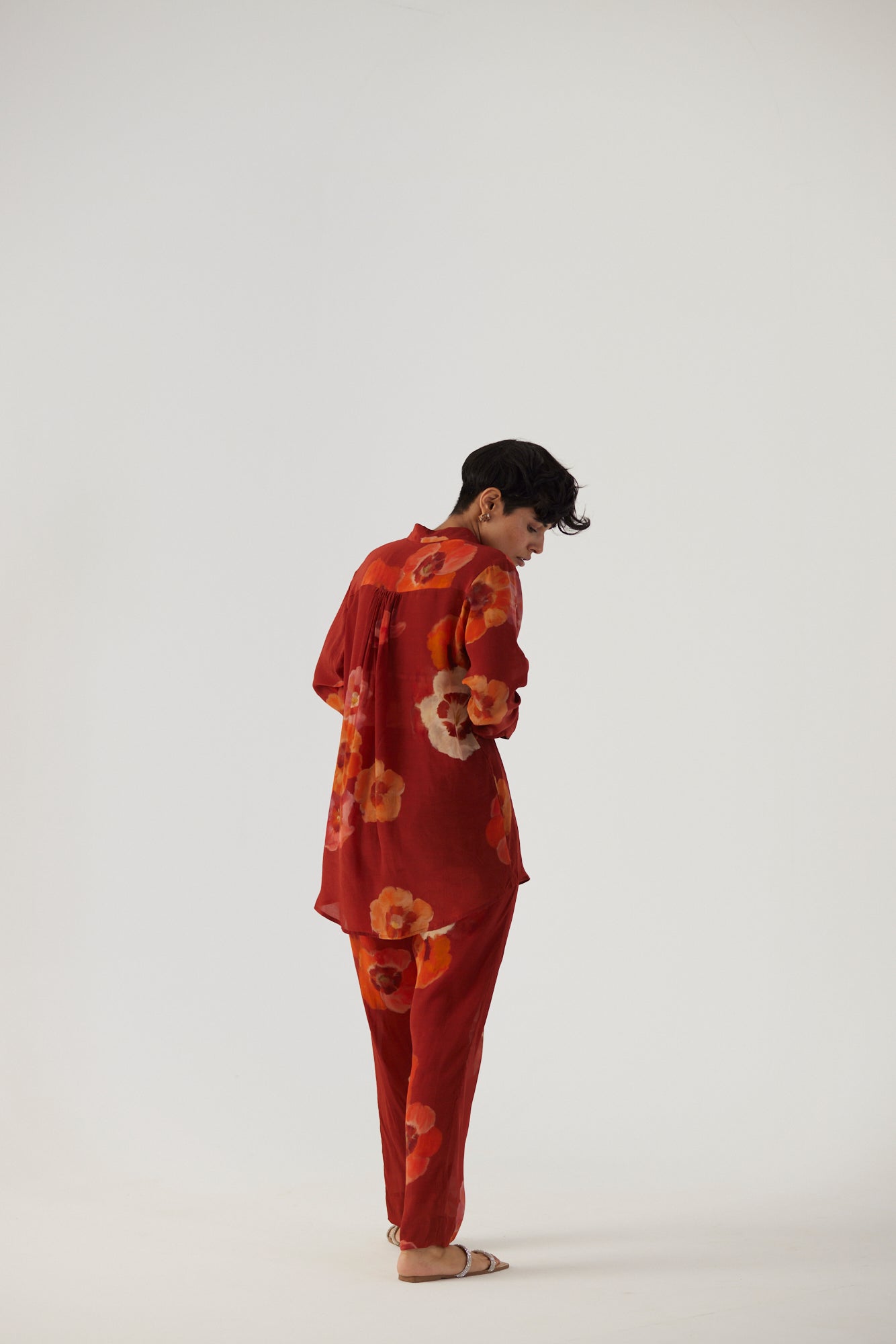 Gardenia Red Crepe Coord Set