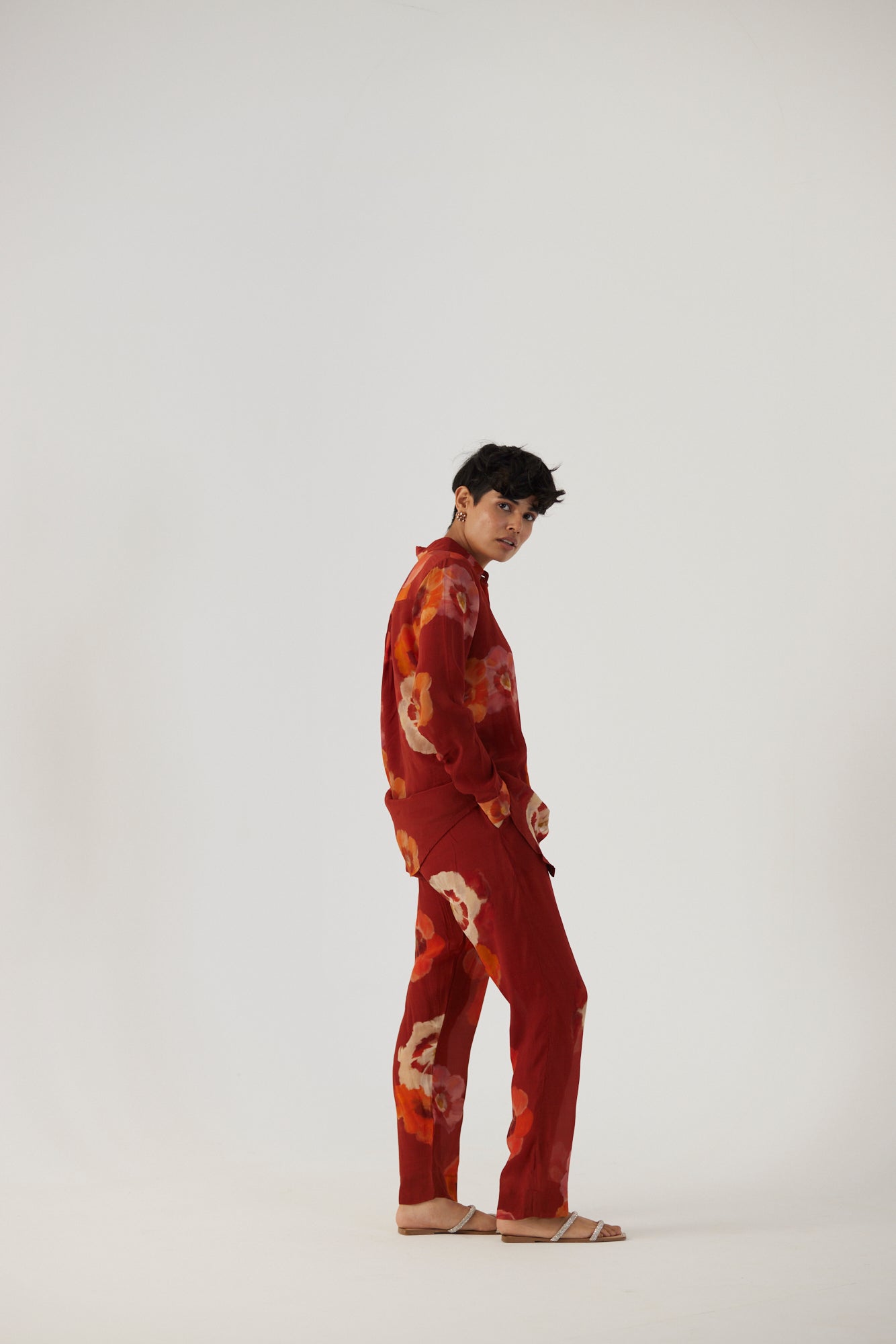 Gardenia Red Crepe Coord Set