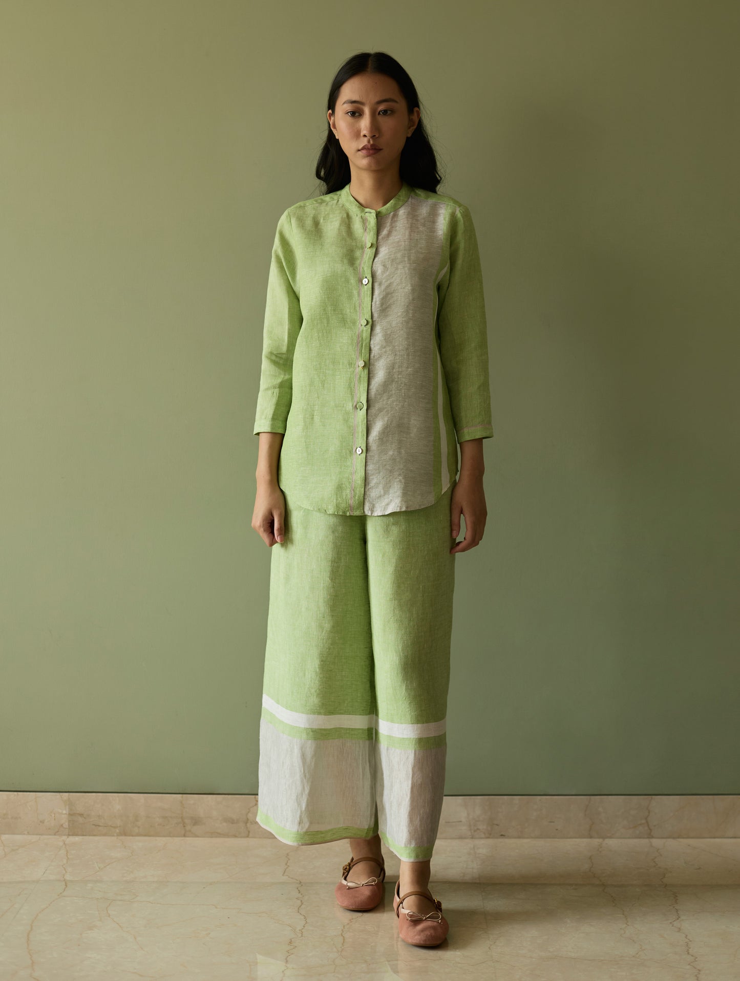 Aline Border Linen Co-ord Set - Meadow