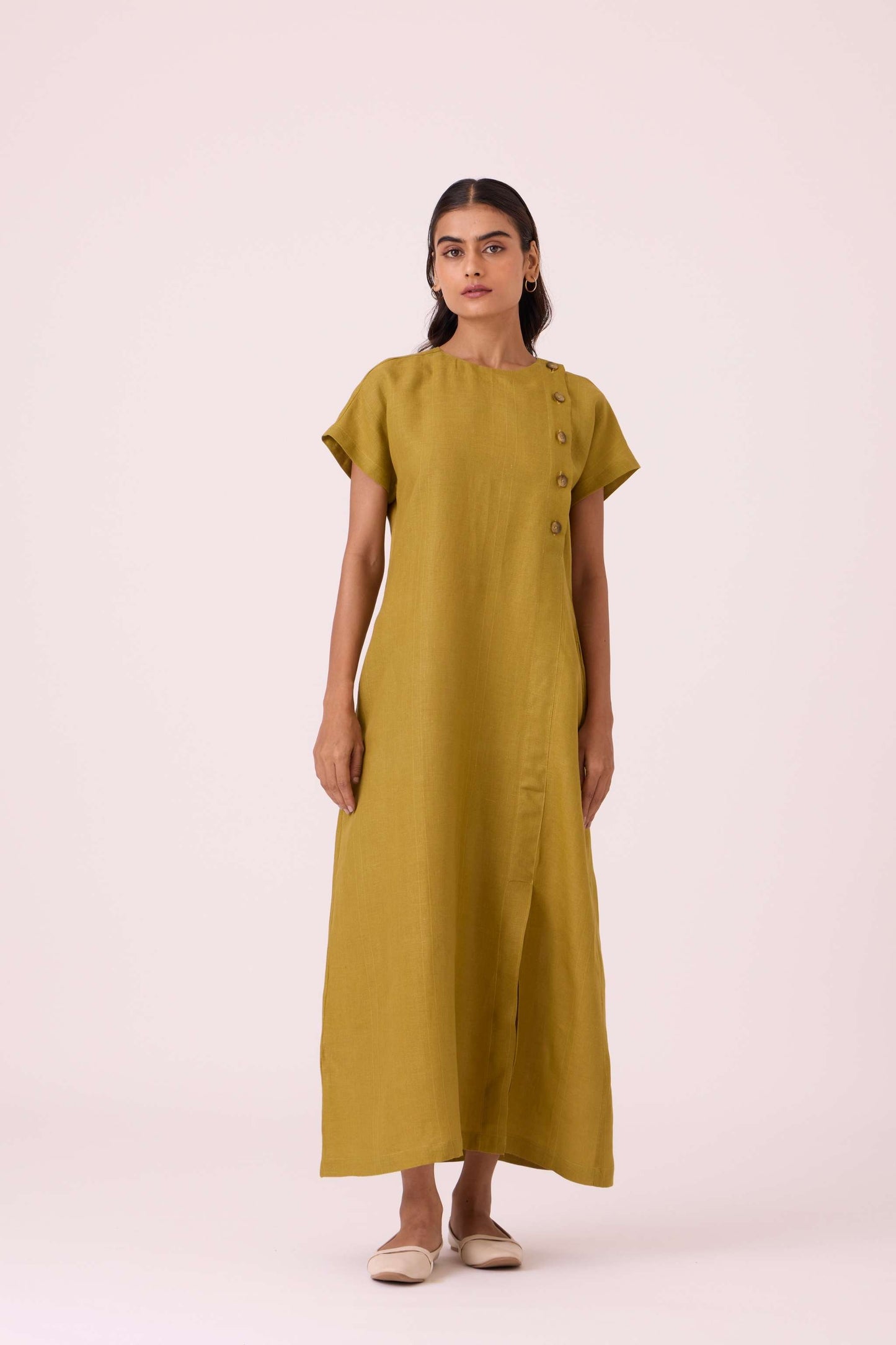 Liza Olive Linen Dress