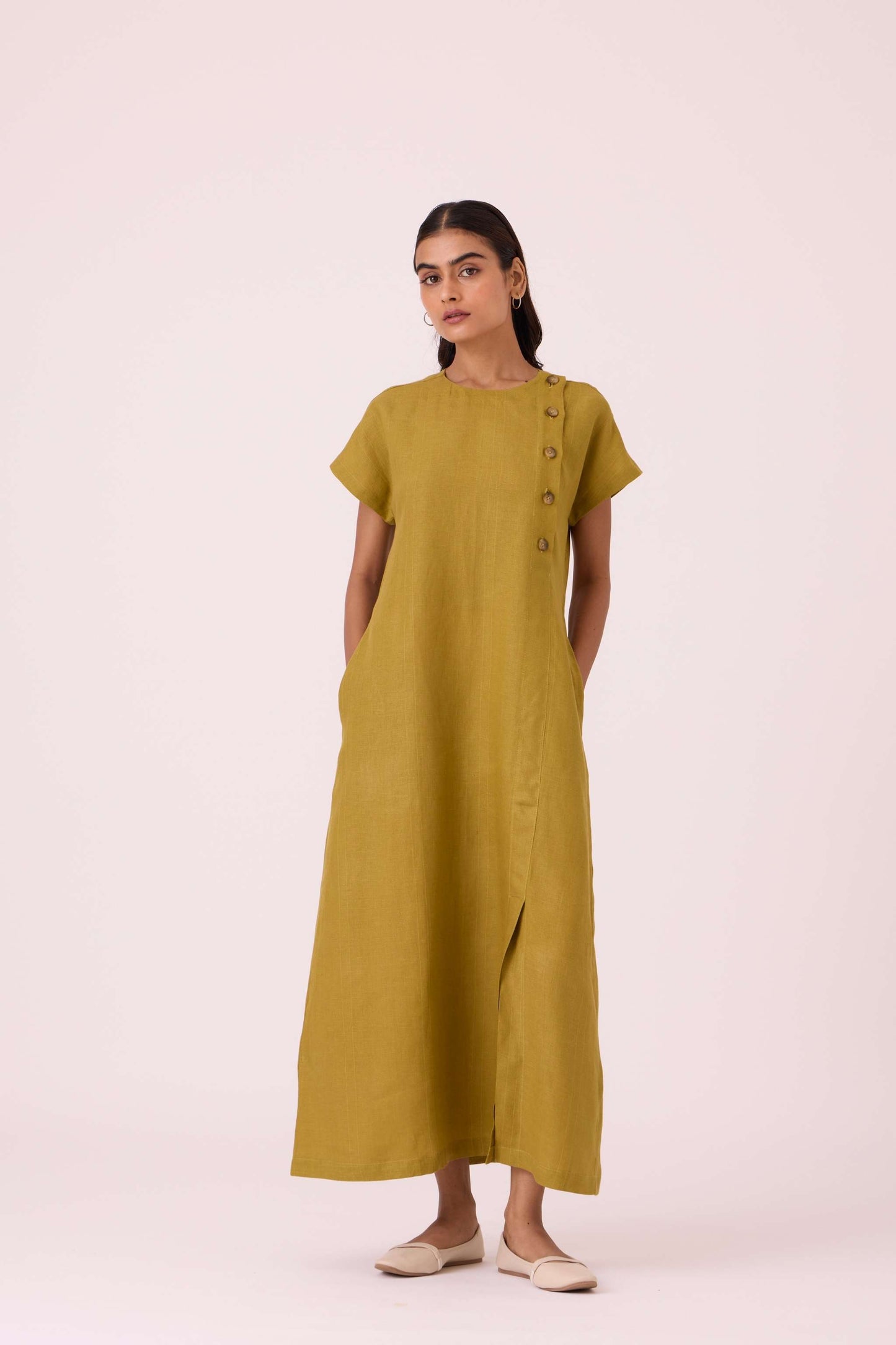 Liza Olive Linen Dress