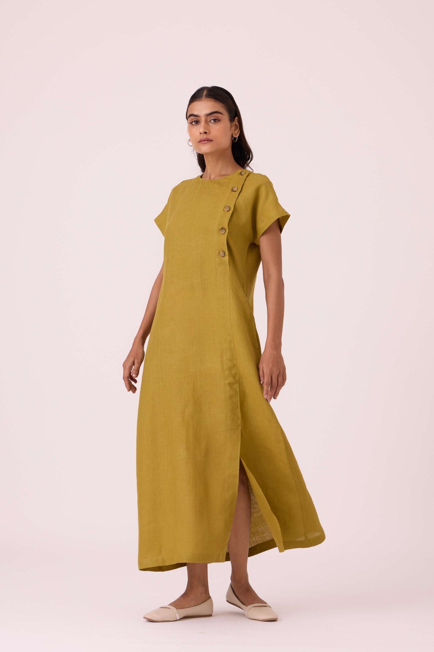 Liza Olive Linen Dress