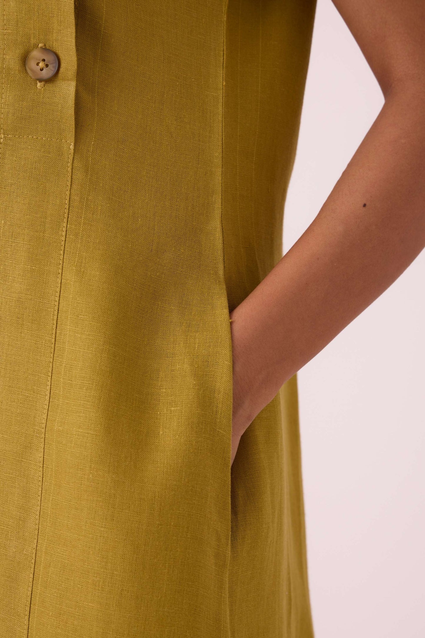 Liza Olive Linen Dress