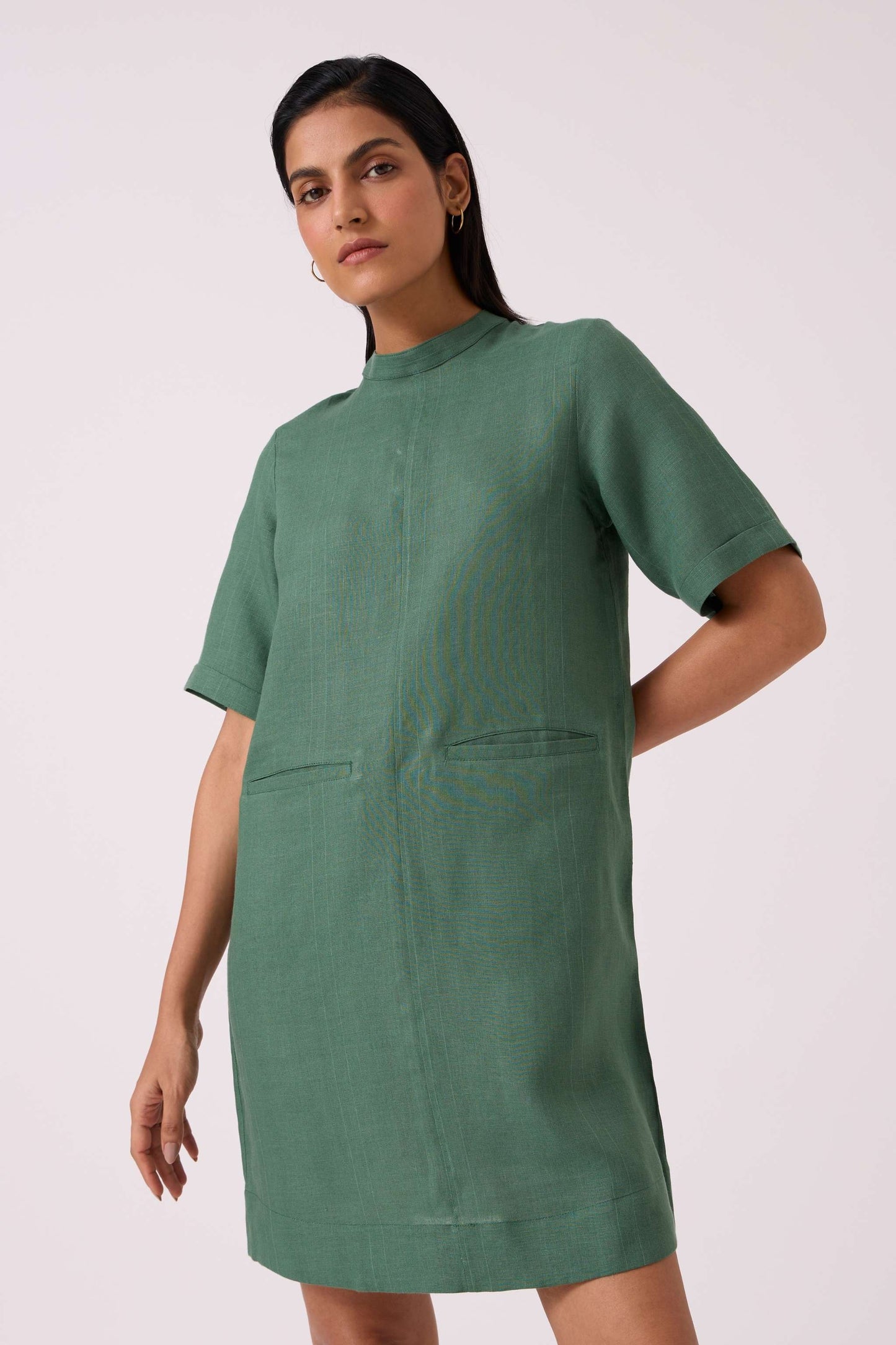 Tula Green Linen Shift Dress