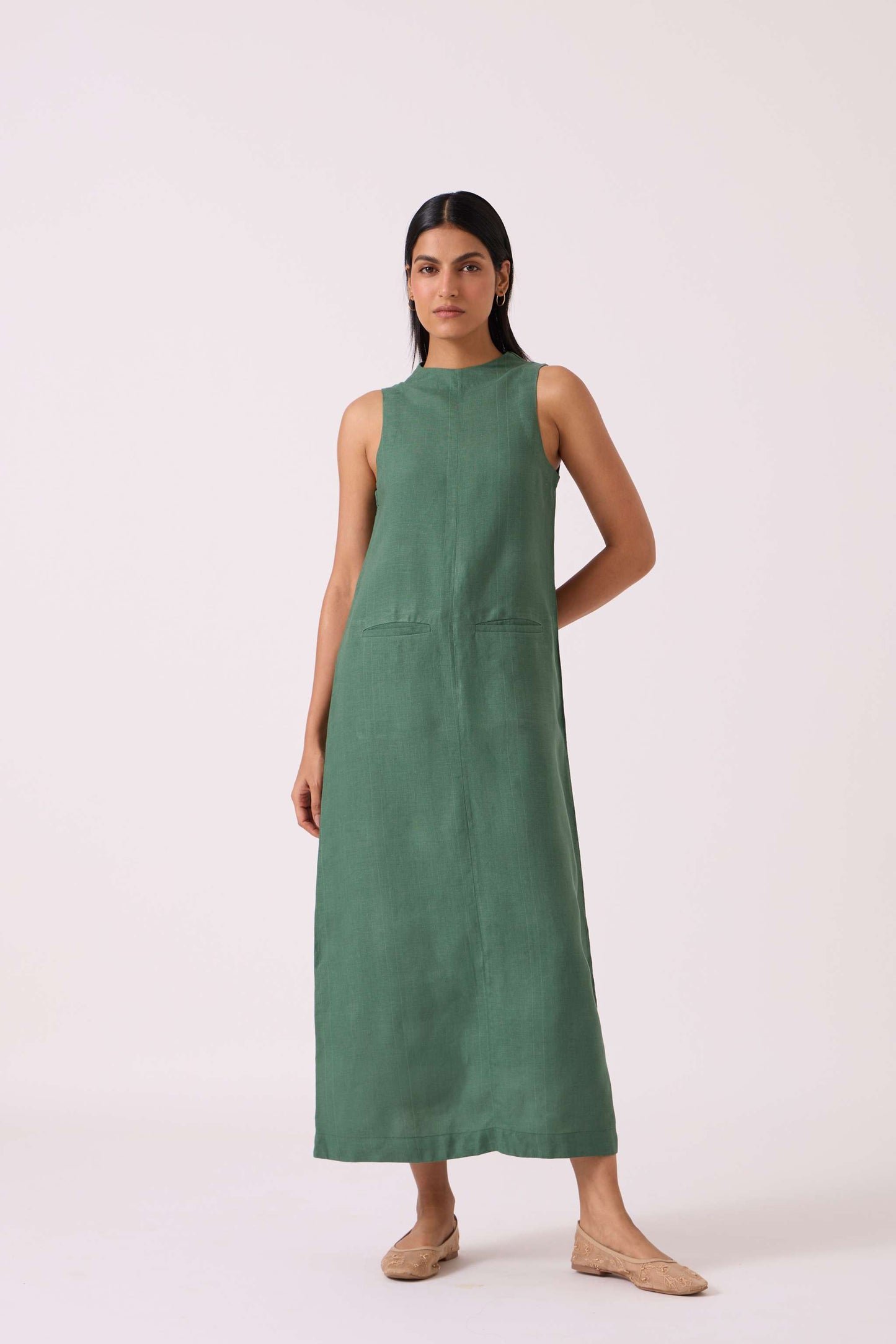 Pierre Green Linen Dress