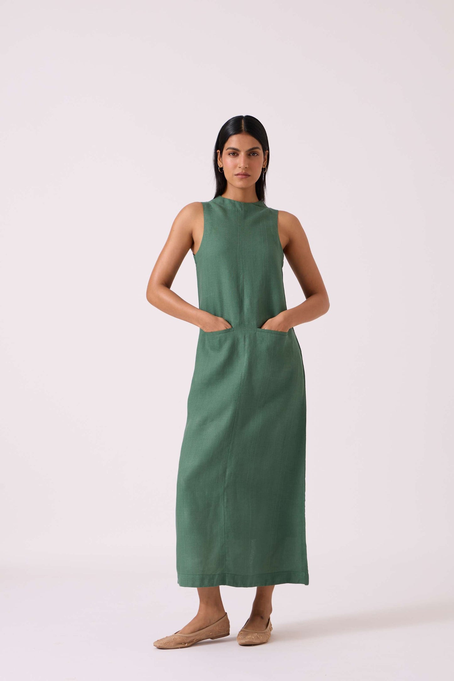 Pierre Green Linen Dress