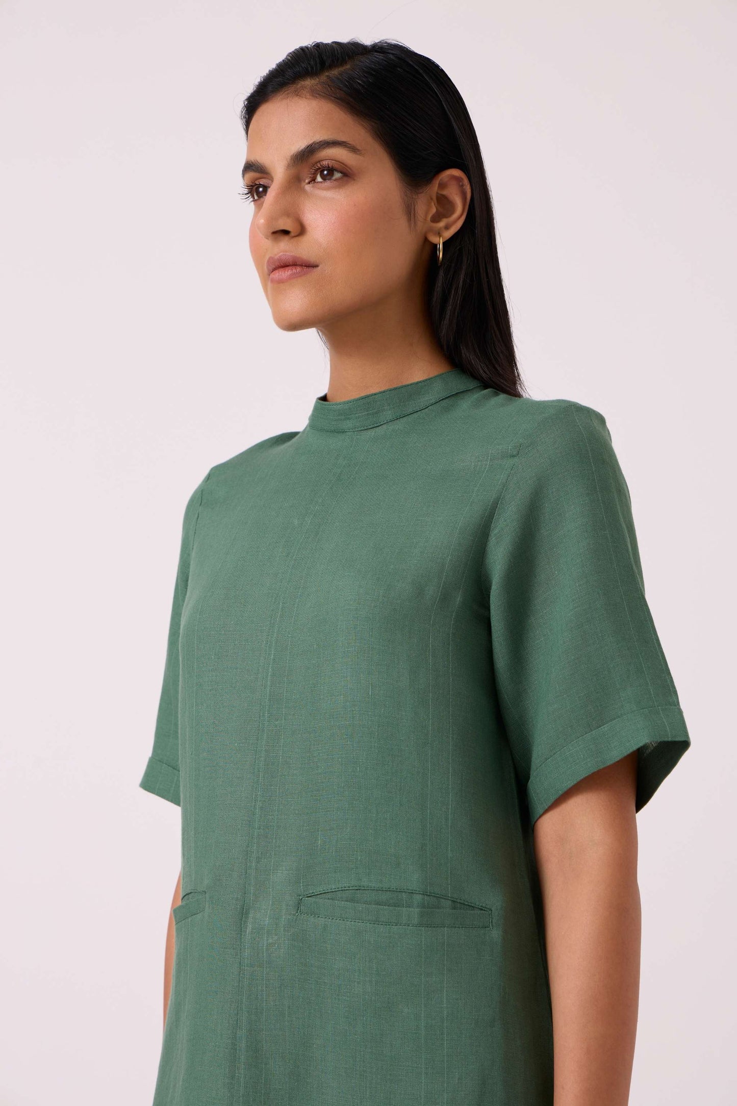 Tula Green Linen Shift Dress