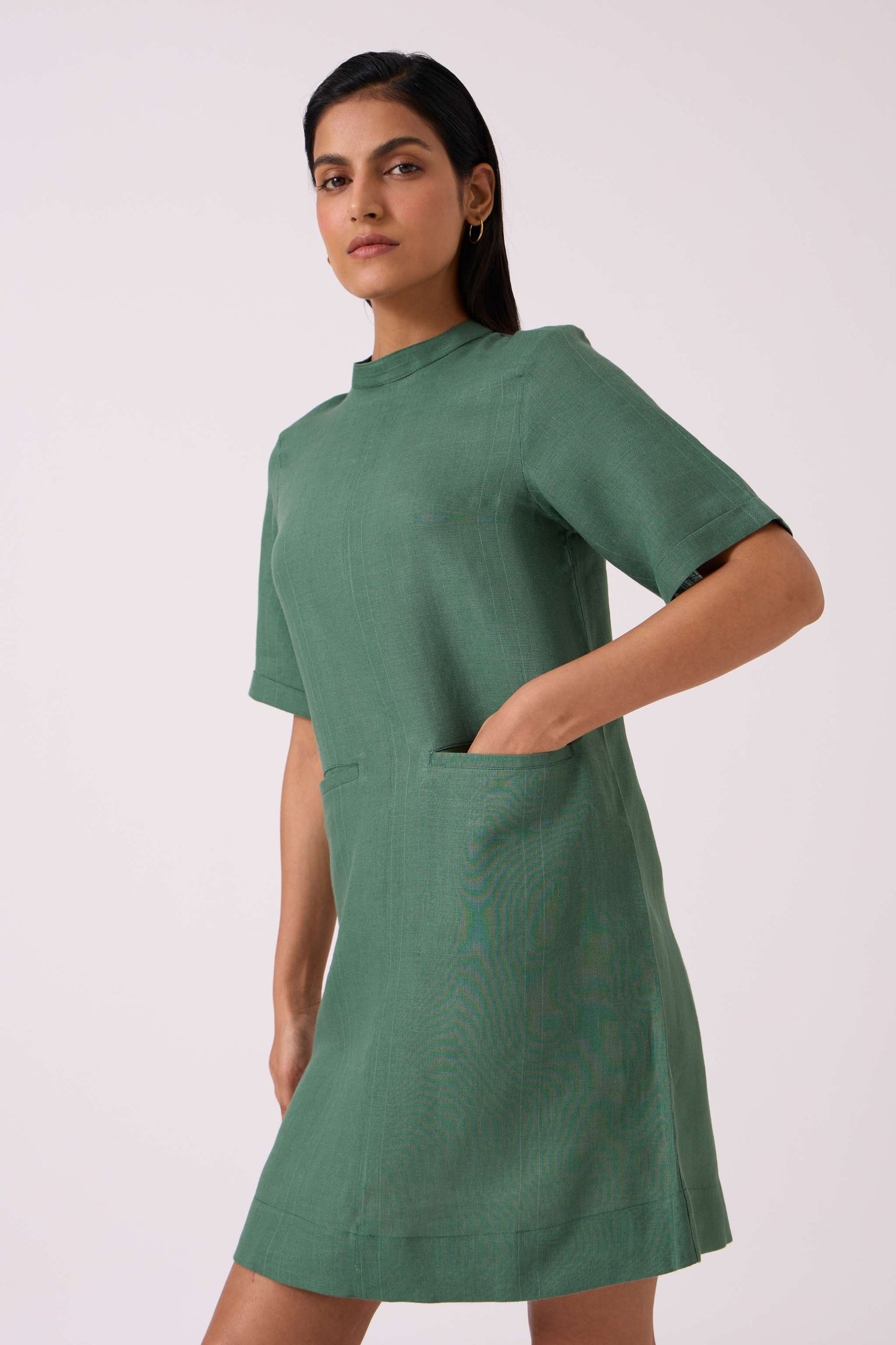 Tula Green Linen Shift Dress