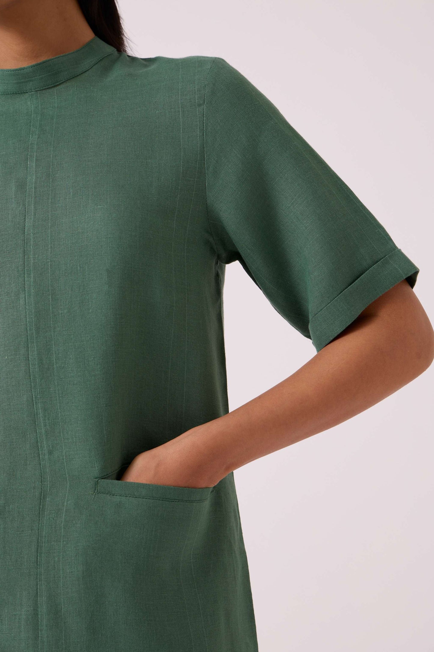 Tula Green Linen Shift Dress