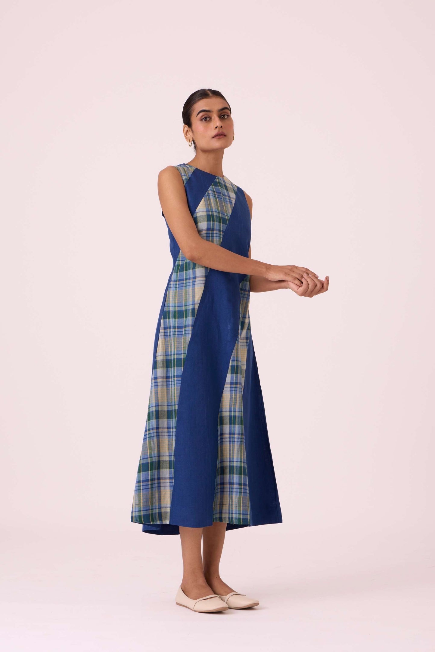 Waltz Blue Linen Panelled Dress