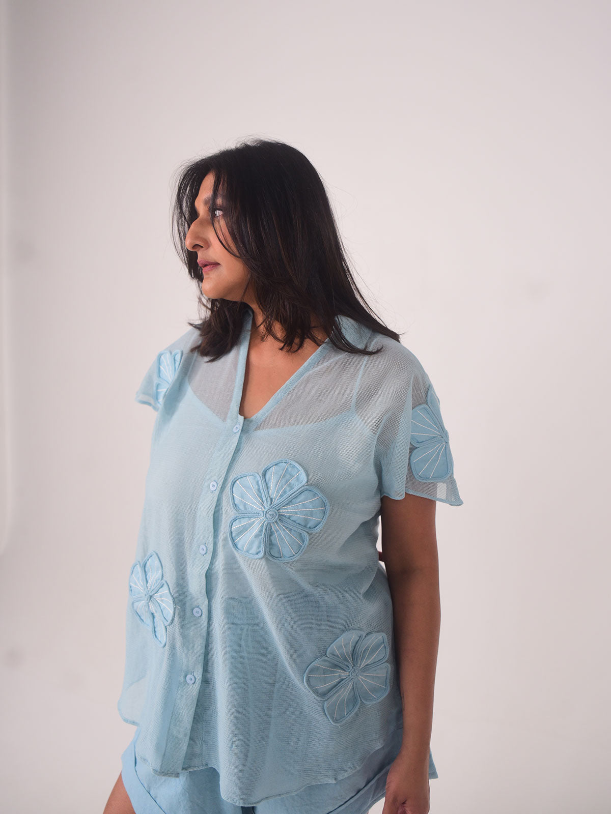 Aster Applique Cotton Net Set