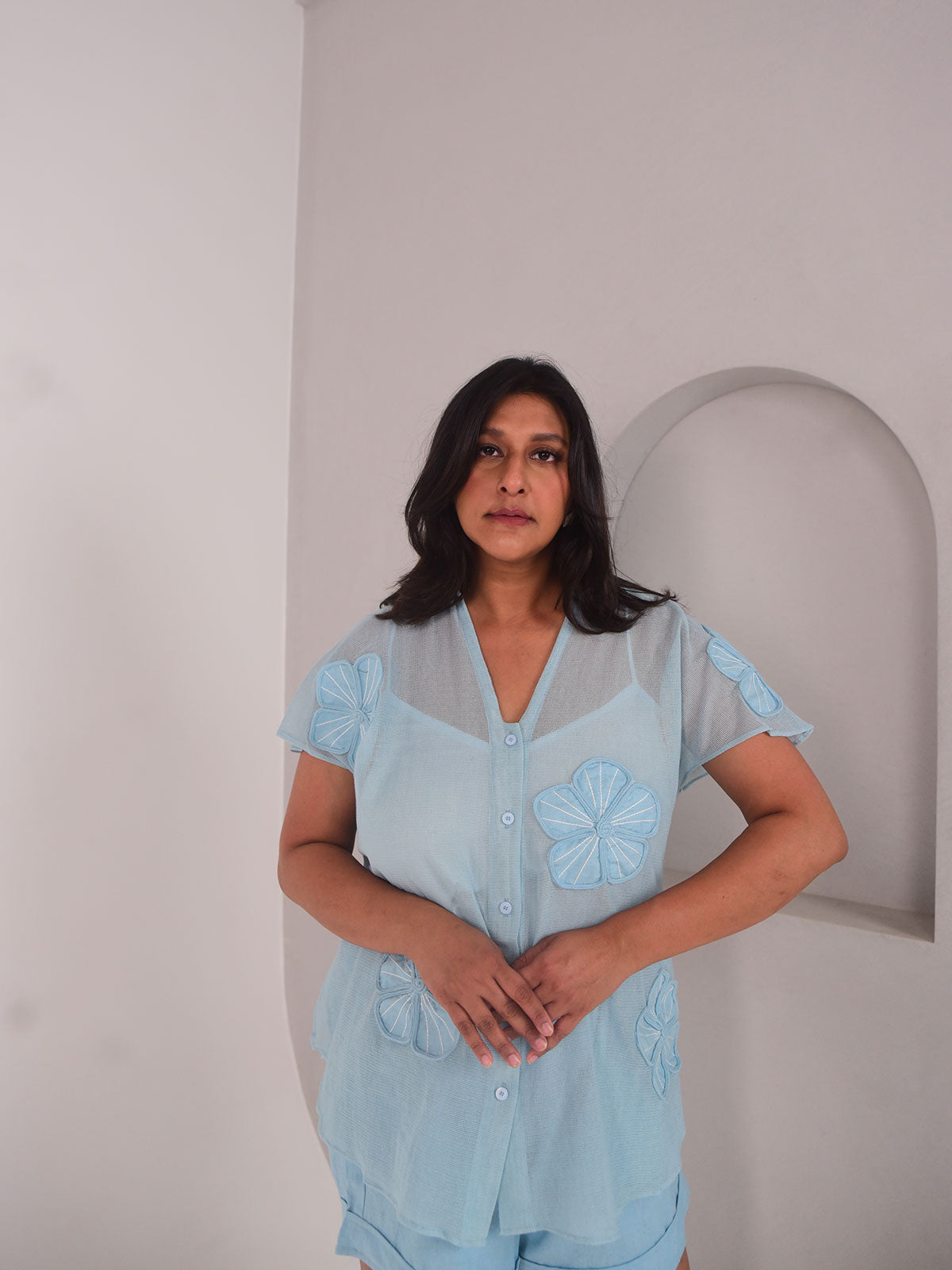 Aster Applique Cotton Net Set