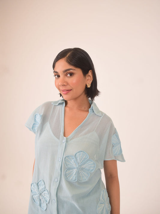 Aster Applique Cotton Net Shirt