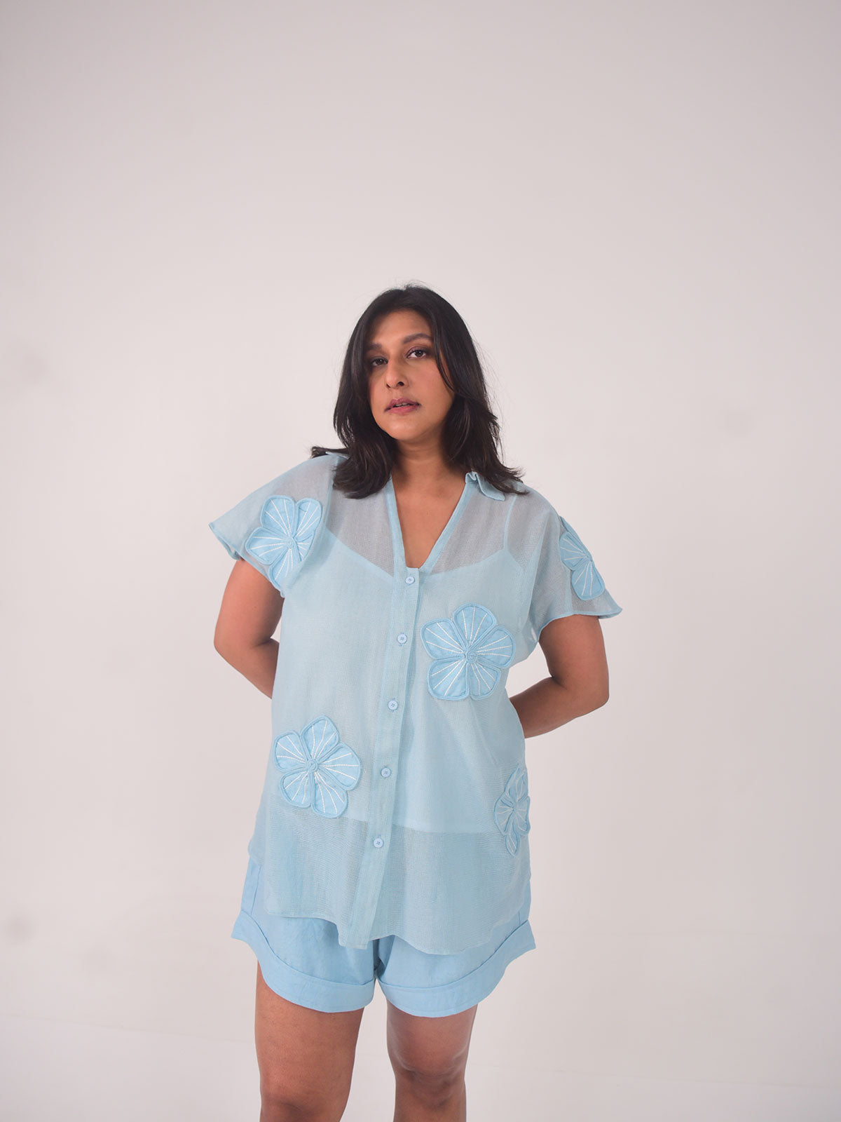 Aster Applique Cotton Net Shirt