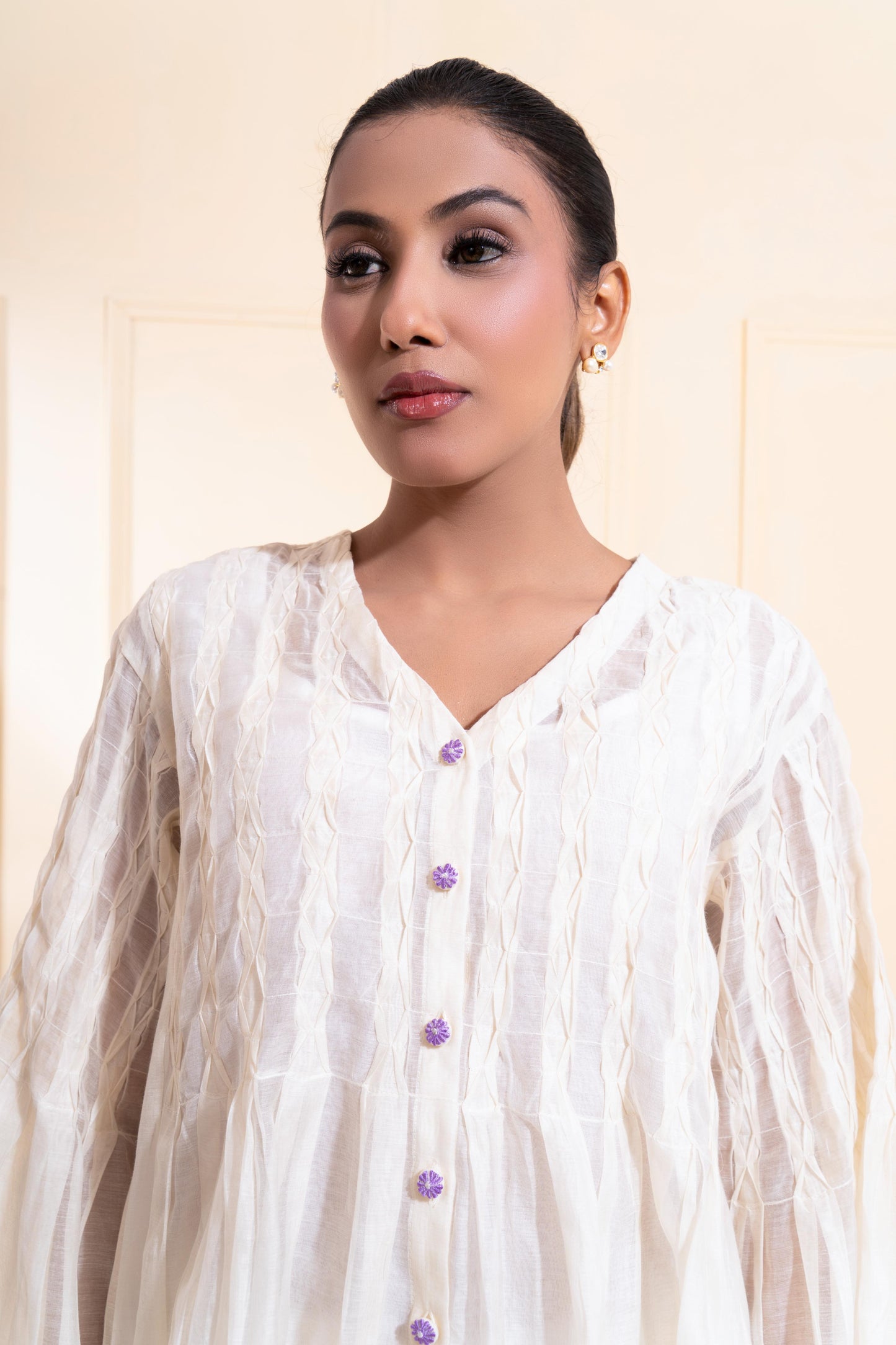 Off-white Smocking Chanderi Co-ord Set