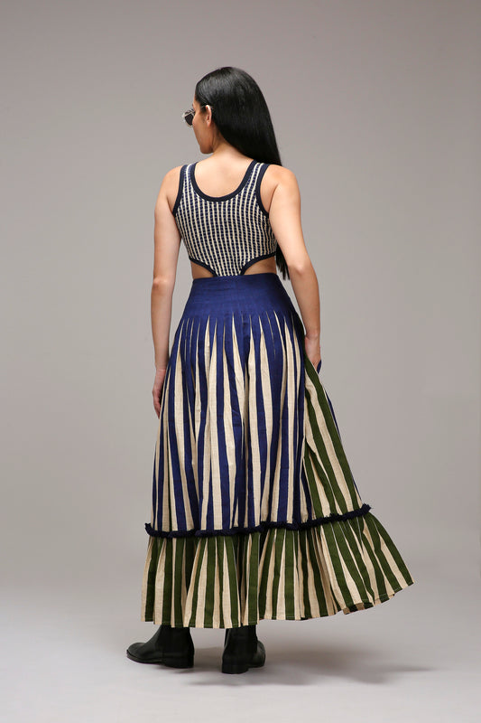 Egg-Shell Bodysuit Dual Striped Skirt Set (2 PCS)