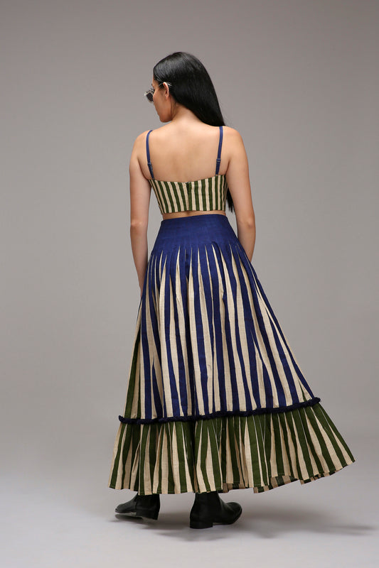 Egg-Shell Corset & Dual Striped Skirt Set (2 PCS)