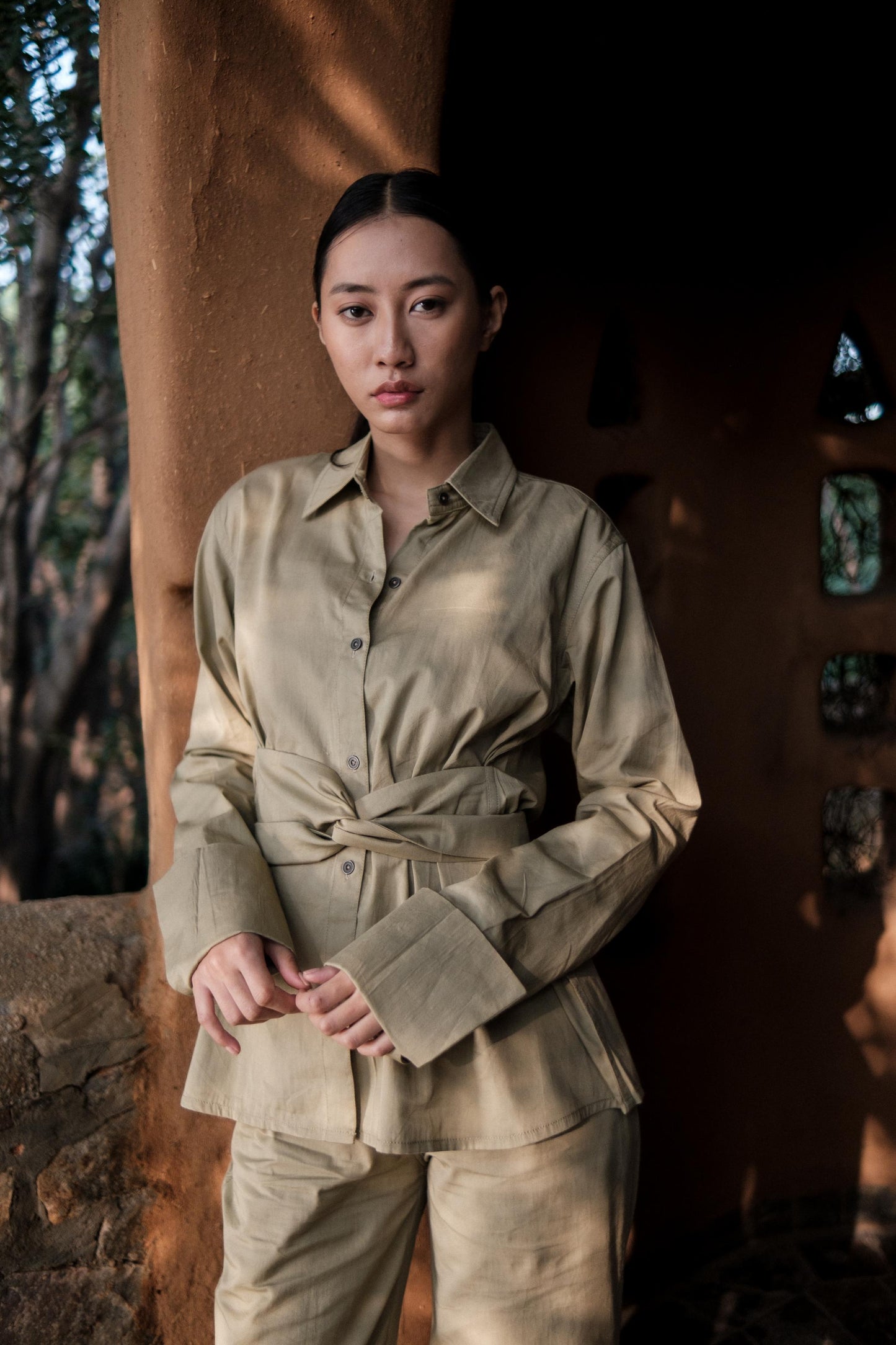 Nara Front knot Shirt Khaki