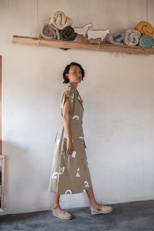 Harajuku Trench Khaki Triangle Printed
