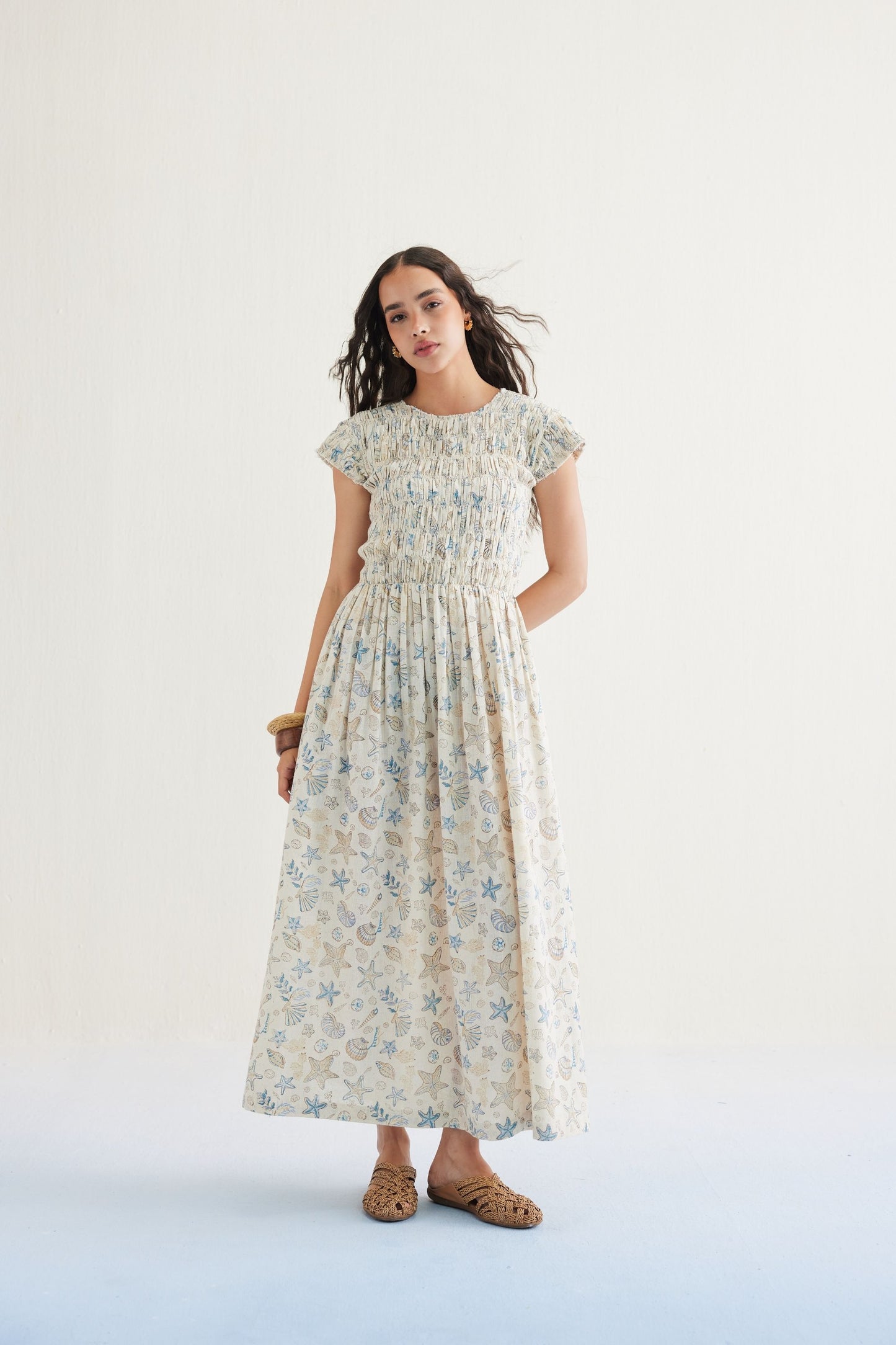 Pearly Ocean Handwoven Kala Cotton Maxi Dress