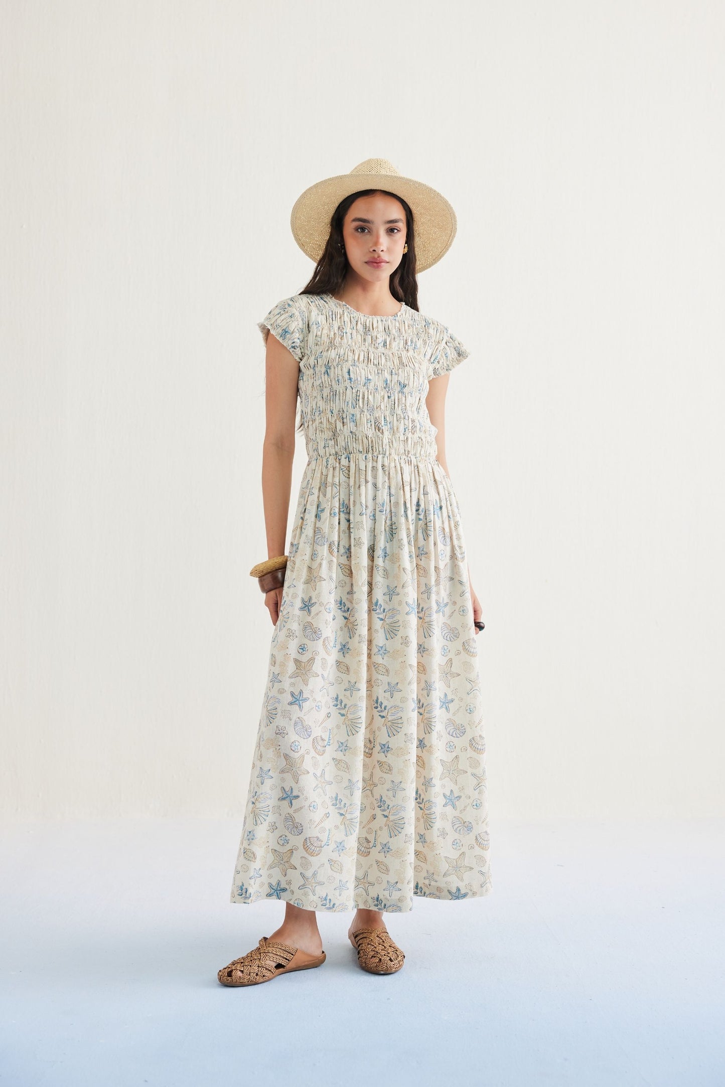 Pearly Ocean Handwoven Kala Cotton Maxi Dress