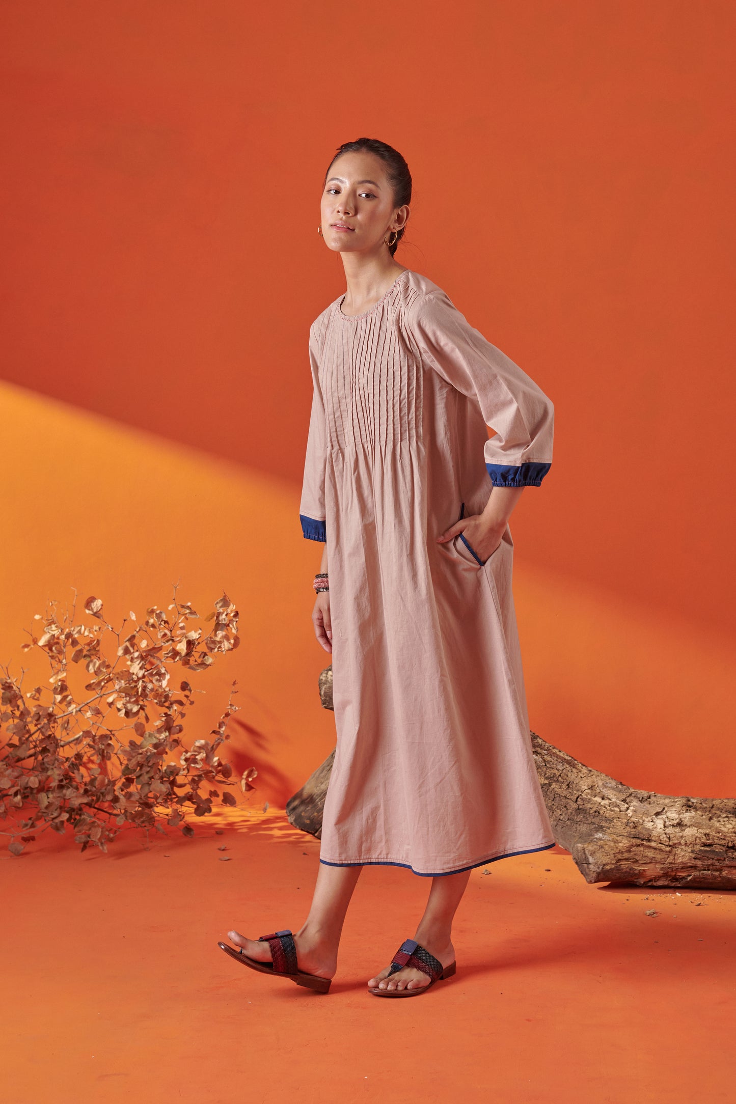 Eclat Beige Pintuck Dress