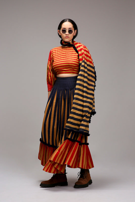 Tan-Brown Blue Red Striped Stole