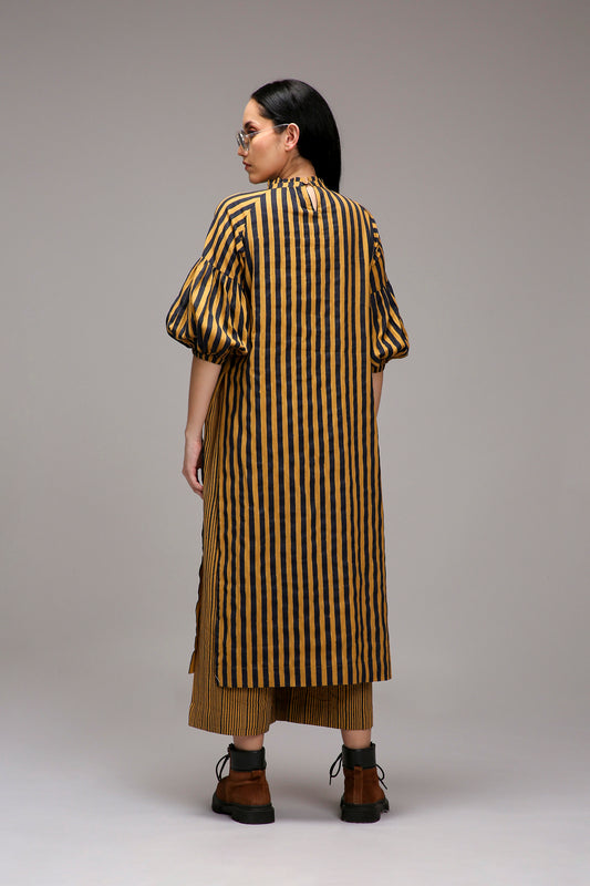 Tan-Brown Blue Striped Big Joker Tunic Set (2 PCS)