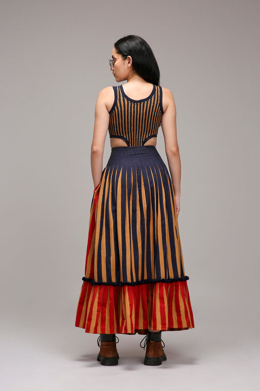 Tan-Brown Blue Striped Bodysuit