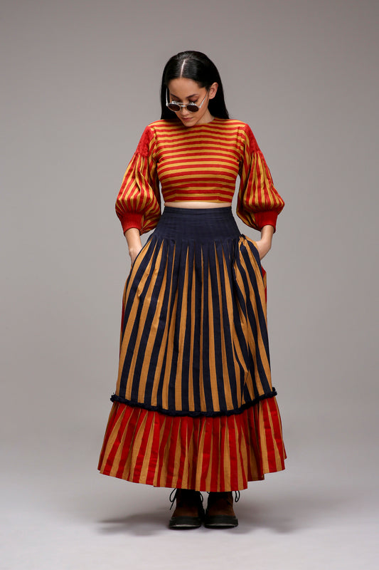 Tan-Brown Red Striped Crop Top