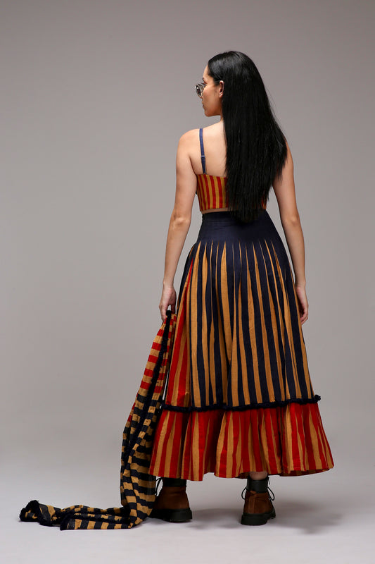 Tan-Brown Red Striped Fringed Corset