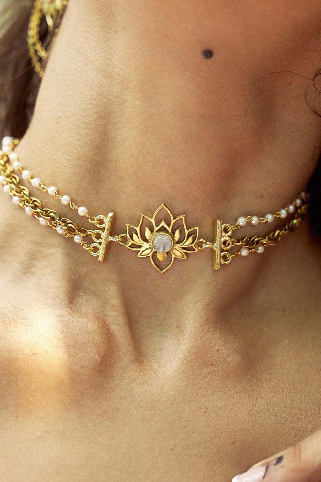 Moonstone Lotus Choker