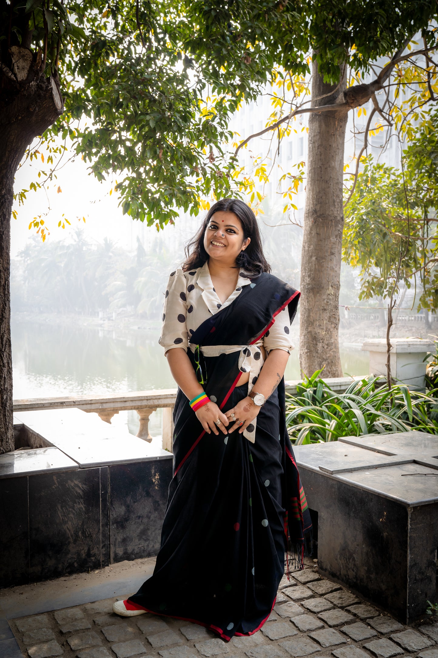 Black Multi Polka Jamdani Saree