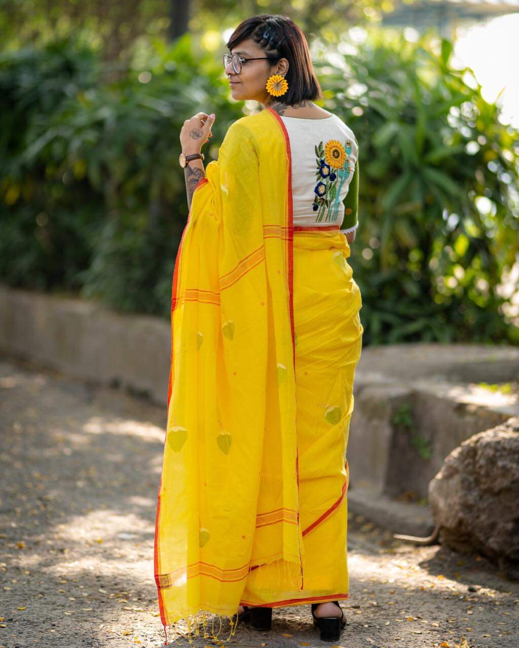 Yellow Jamdani Coconut Saree