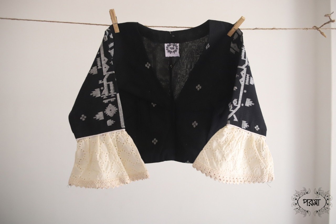 Black Jamdani Hakoba Sleeves