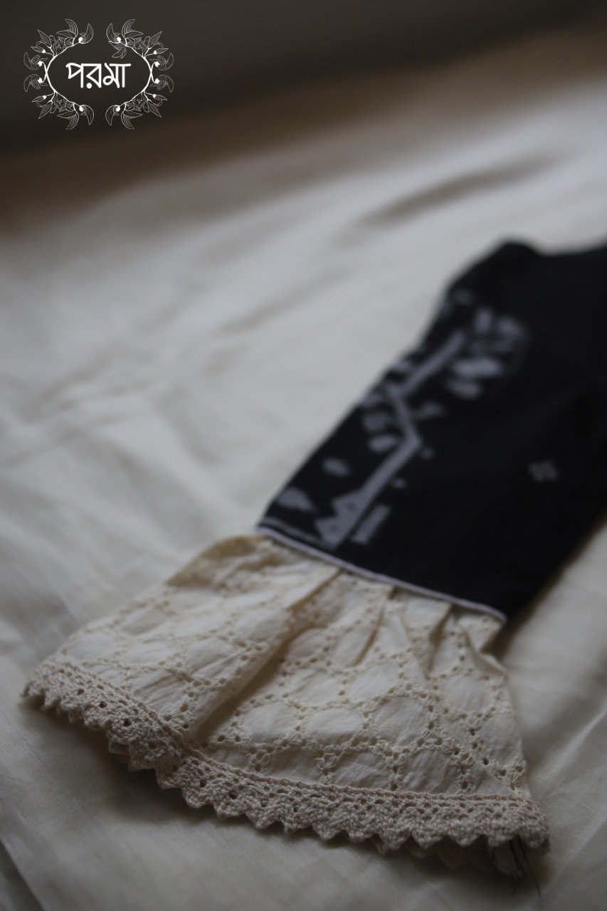 Black Jamdani Hakoba Sleeves