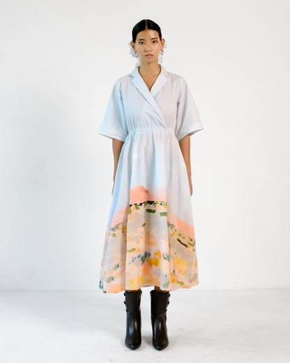 Abstract Print Cuban Collar Cotton Dress