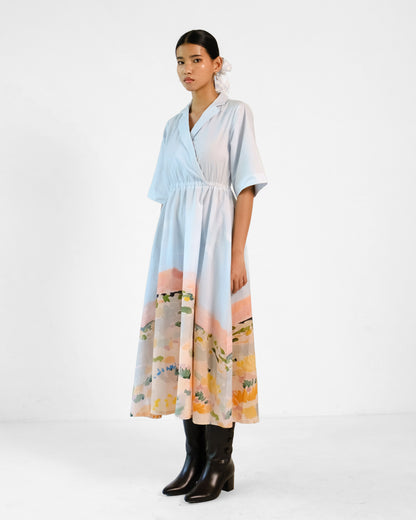 Abstract Print Cuban Collar Cotton Dress