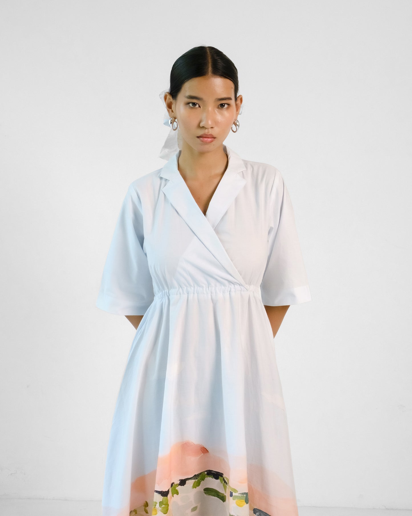 Abstract Print Cuban Collar Cotton Dress